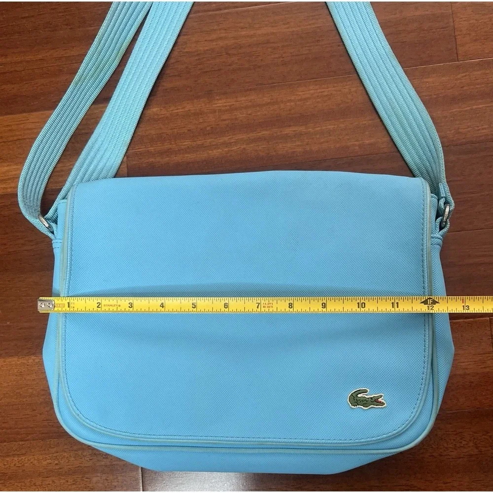 Lacoste Messenger Bag Sky Blue PVC New Classic 40 Retro Stripes *Needs Cleaning*